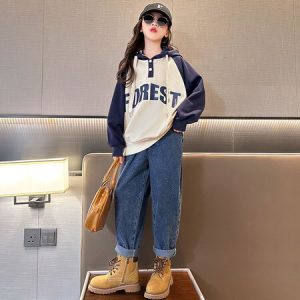 Girls' Color-Block Hoodie with 2-Button Placket