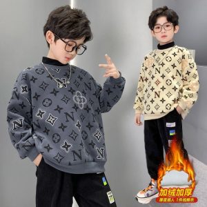Boys' Fleece-Lined Hoodie, All-Over Print, Double Collar