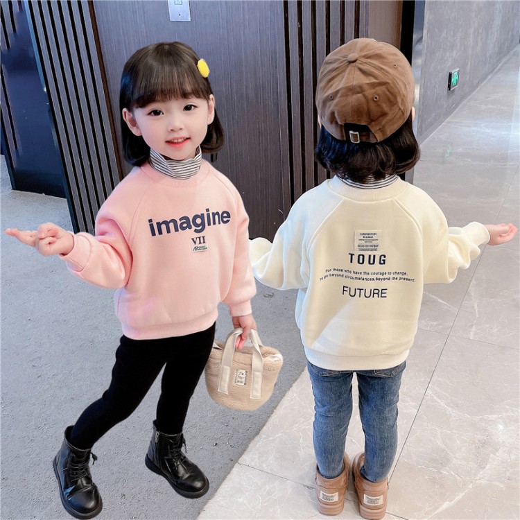 Girls' Fleece-Lined Sweatshirt with Striped Collar