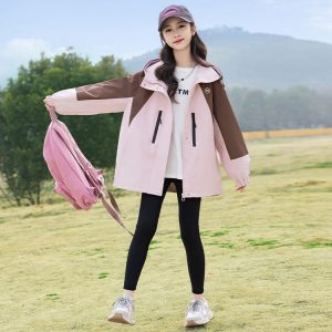 Girls' Waterproof Windbreaker Jacket, Spring & Fall