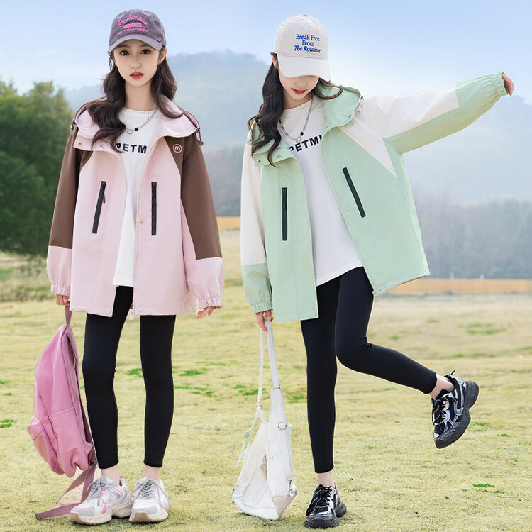 Girls' Waterproof Windbreaker Jacket, Spring & Fall - Image 2