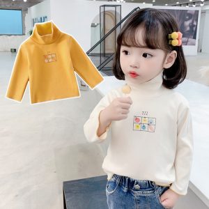 Girls' Fleece-Lined Turtleneck Base Layer Top, 2 Colors