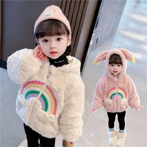 Girls' Fuzzy Sweater with All-Over Rainbow Stars