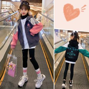 Girls' Thickened Color-Block Padded Jacket, 2 Colors