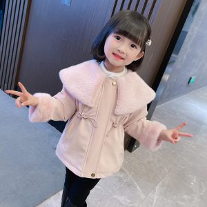 Girls' Houndstooth Faux-Leather Parka, Fleece Lined