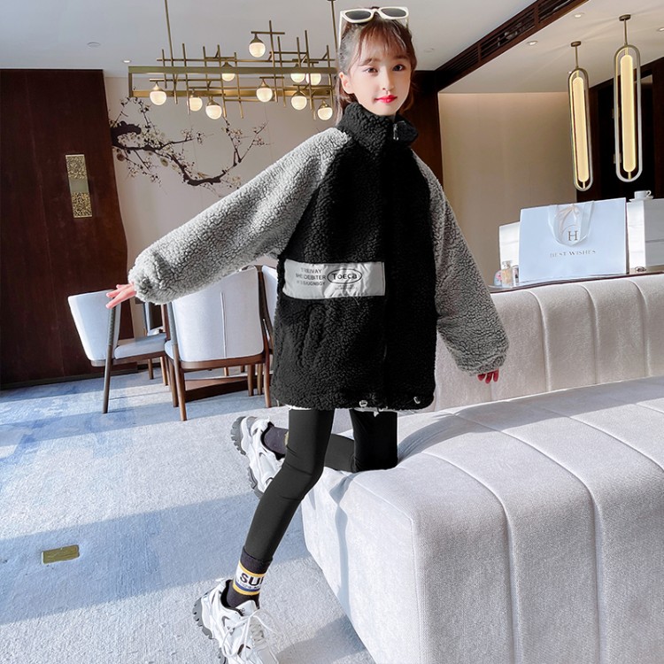 Girls' Fuzzy Fleece Sweater with Allover Letter Print