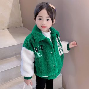 Girls' Fuzzy Fleece Jacket with Varsity Stripes