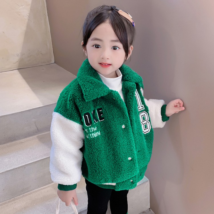 Girls' Fuzzy Fleece Jacket with Varsity Stripes