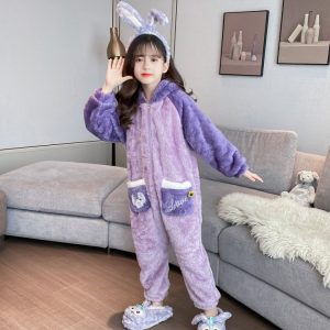 Girls' Winter Padded Jumpsuit with Bunny Applique