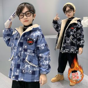 Boys' Thick Cotton Padded Parka with Bear Applique