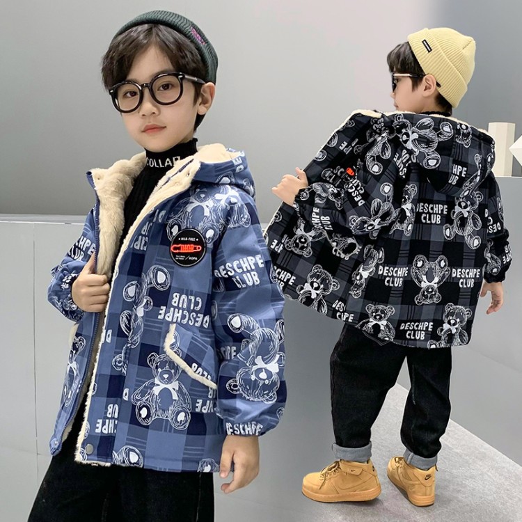 Boys' Thick Cotton Padded Parka with Bear Applique - Image 2