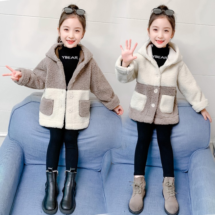Girls' Faux Fur Fuzzy Coat, White or Khaki, Winter