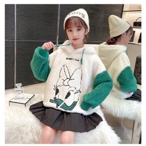Girls' Thick Fleece-Lined Color-Block Sweater