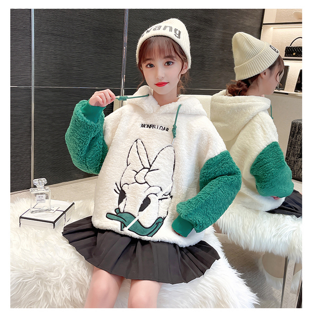 Girls' Thick Fleece-Lined Color-Block Sweater