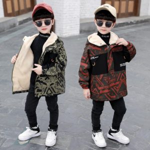 Boys' Camo Print Padded Parka in Wine or Army Green