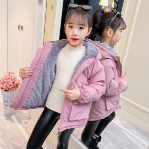 Girls' Winter Padded Parka Coat in Blue and Pink