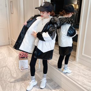 Girls' Glossy Faux-Leather Padded Parka, 2 Colors