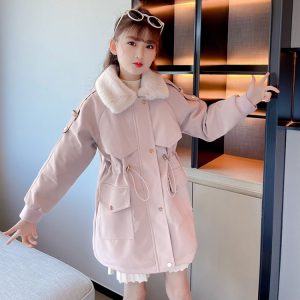 Girls' Faux-Leather Padded Parka with Bear Print
