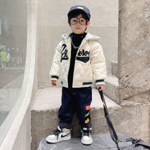 Boys' Quilted Padded Jacket with Letter Print