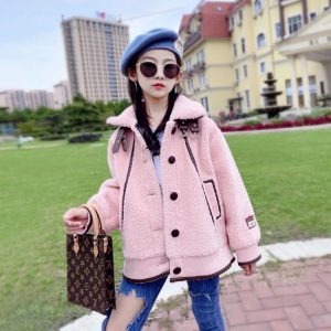 Girls' Plush Faux Fur Fuzzy Coat in White or Pink