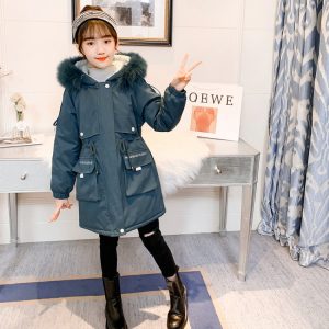 Girls' Thick Padded Parka with 3D Pocket Detail, Warm