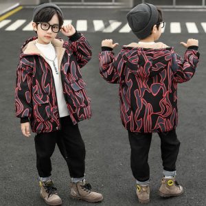 Boys' Padded Parka with Flame Print and AA Letters