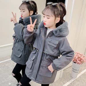 Girls' Fleece-Lined Thick Padded Parka, 3D Pockets