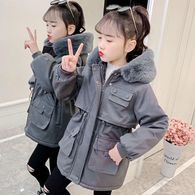 Girls' Fleece-Lined Thick Padded Parka, 3D Pockets