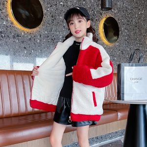 Kids' Thickened Color-Block Fuzzy Fleece Sweater
