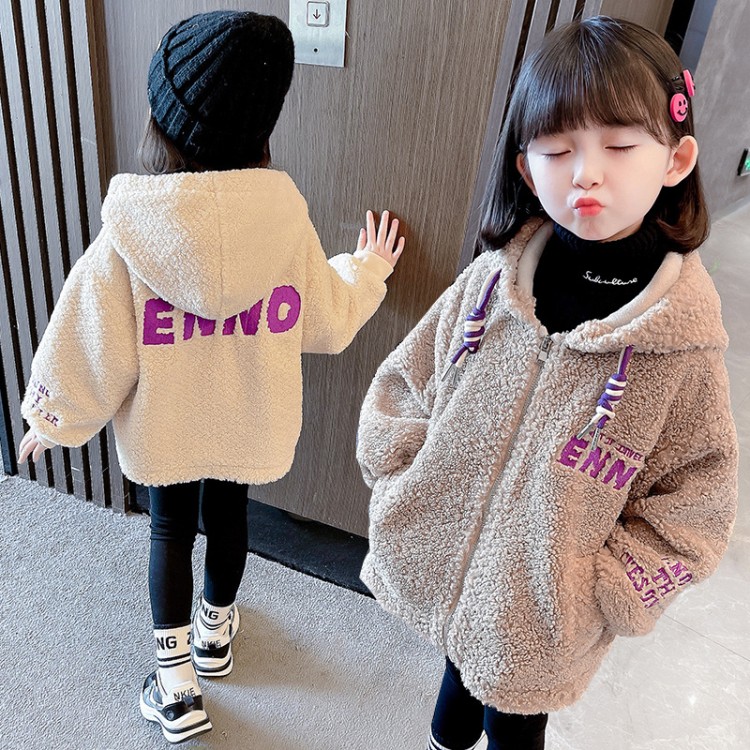 Girls' Faux Fur Coat with Front & Back Letters