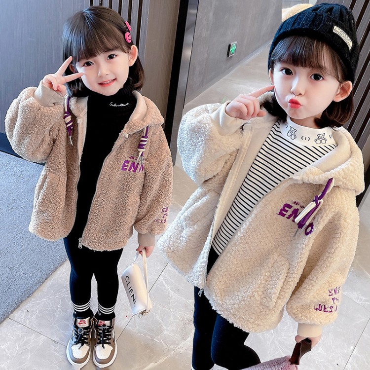 Girls' Faux Fur Coat with Front & Back Letters - Image 2