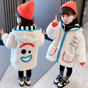 Girls' Reversible Thick Fleece Coat, Big-Eye Back