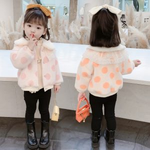 Girls' Fuzzy Fleece Coat with Polka Dots & Collar