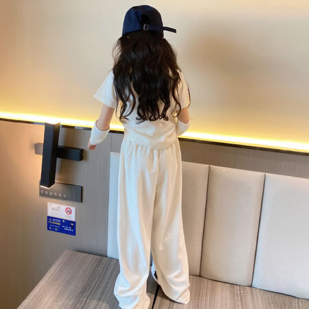 Girls' Spring T-Shirt & Pants Set, Ruched Sleeves