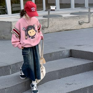 Girls' Ribbed-Sleeve Printed Hoodie & Skirt Set
