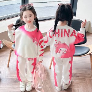 Girls' Spring Gradient Print Sport Tracksuit Set