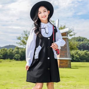 Girls' Fall Tweed-Style Skirt 2-Piece Set, Black