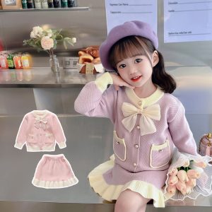 Girls' Knit Sweater & Dress Set with Bow Detail