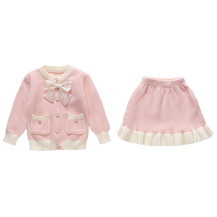 Girls' Knit Sweater & Dress Set with Bow Detail - Image 2