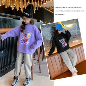 Girls' Thick Fleece-Lined Hoodie Set for Winter