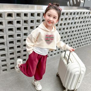Girls' Smiley Bear Print 2-Piece Sweatsuit Set