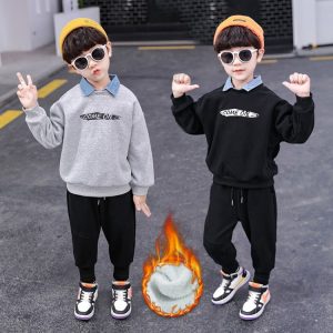 Boys' Denim-Collar Sweatshirt 2-Piece Set, 2 Colors