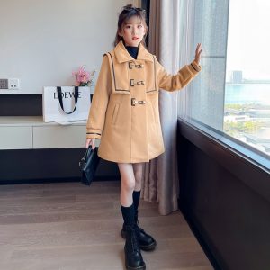 Girls' Preppy Wool-Blend Padded Coat Set, Fall/Winter