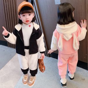 Girls' Panda and Bunny Print 2-Piece Sweatsuit Set