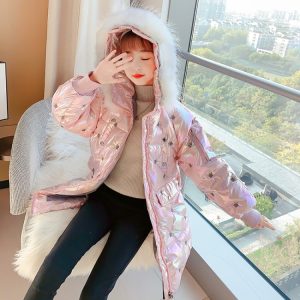 Girls' Padded Coat with Crown Embroidery, 2 Colors