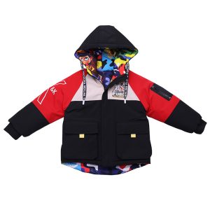 Boys' Reversible Padded Parka Coat, Red & Yellow