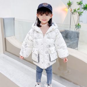 Girls' Space Bunny Print Padded Winter Coat, 2 Colors