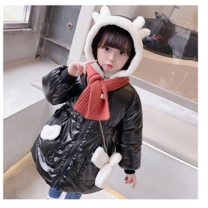 Girls' Padded Coat with Bunny-Ear Hood, 3 Colors