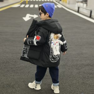 Kids' Space Bear Print Padded Coat, Unisex Fit