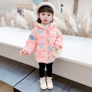 Girls' Bunny and Carrot Print Padded Coat, 3 Colors